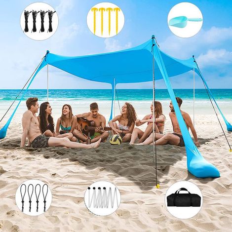 Auvent de plage portable en lycra anti-UV avec protection solaire intégrée pour le camping et la plage (1/5)