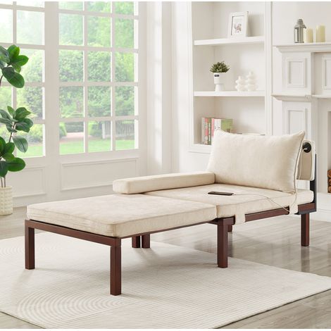 Sofa Sessel klappbar Samt mit USB Type C Beige HAVRYA (1/5)