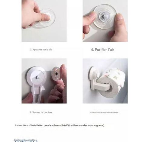 Porte-Papier Toilette - Ventouse PVC Épaissie - Fixation Sans Perçage Pour Salle De Bain Cuisine Et Verre - Noir - 1 Pièce (1/5)