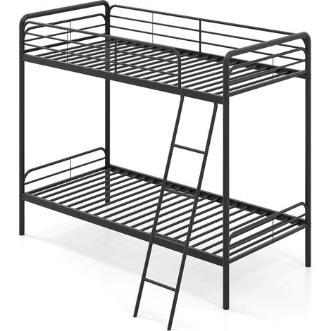 COSTWAY Metal Bunk Bed Heavy Duty Single Over Single Bunk Bed w/Ladder-Black (1/5)