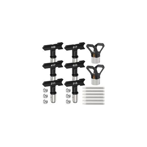 Lot de 14 outils depistolet pulvérisateur sans air, 6 embouts de pulvérisation de peinture sans air,6 filtres de pistolet à peinture sans air et 2 protections de buse pour pièces de machine- (1/4)