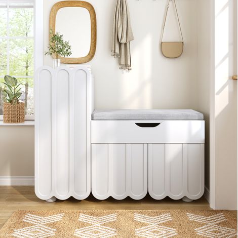 Scarpiera con cassetti e cuscini, 3 ante, bianco (1/5)
