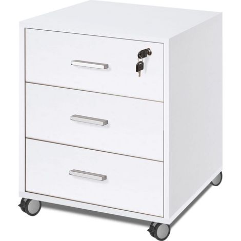 Cassettiera per ufficio tre cassetti con ruote Bianco Cenere 50x41x h70 cm (1/5)