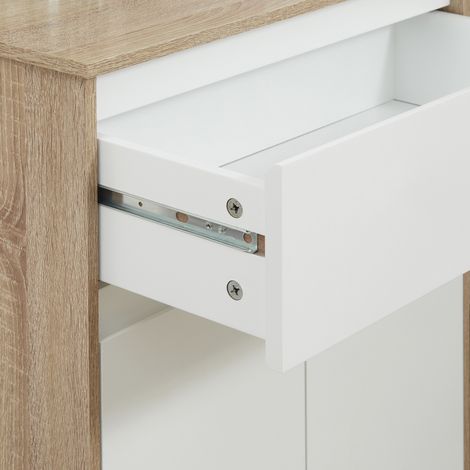 Meuble salle de bain blanc bois 60x30x90cm, tiroir et armoire de rangement, gain de place, multifonction (1/5)