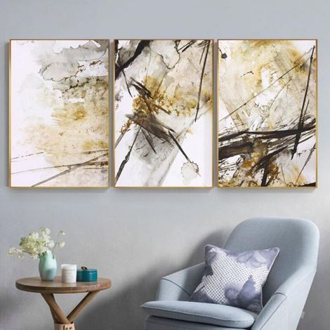 Tableau En Toile Abstrait - 3 Pièces Sans Cadre Pour Décoration Murale Salon Salle De Bain Bureau Maison - 30 X 45 Cm Ou 40 X 60 Cm (1/5)