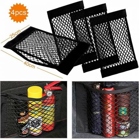 Car Trunk Storage Net, 4 PCS 40x25cm Car Trunk Organizer Pocket Bag, Car Storage Net Bag with Elastic Magic Sticker for Car Luggage Bag