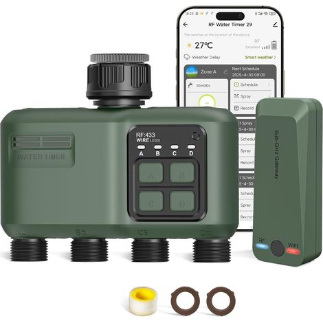 4-Way Automatic WiFi Connected Watering Timer with RF433 Technology Programmable Irrigation Timer for Garden (1/5)