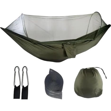 Hamac de Voyage Ultra-léger Camping avec moustiquaire300 kg de capacité de Charge,2 mousquetons Haut de Gamme,2 x élingues e (1/5)