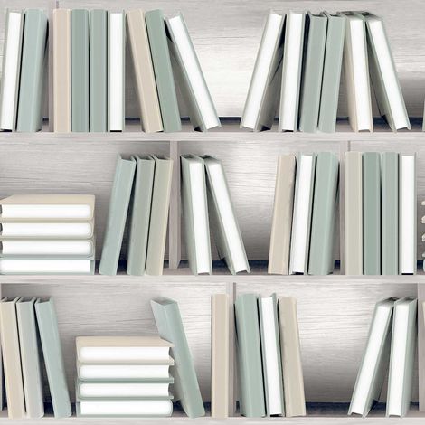 Papier peint étagère livres pastel moderne (1/3)