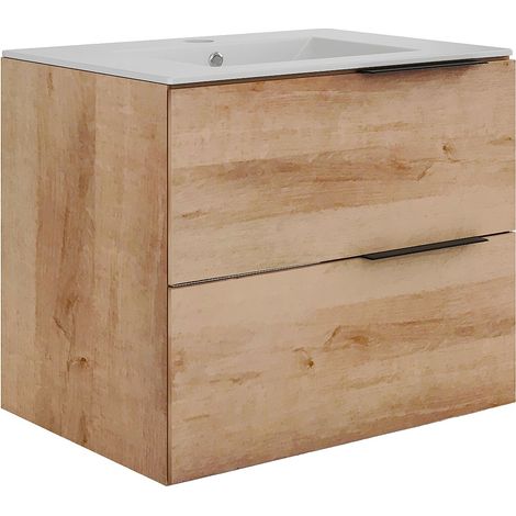 Mobile bagno sospeso con lavabo da incasso - Naturale chiaro - 60 cm - NISAYA