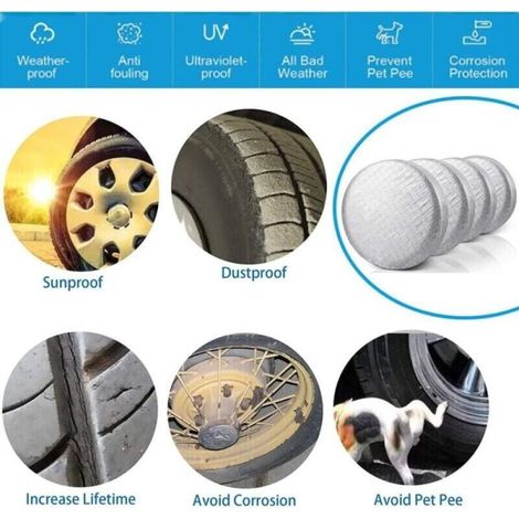Lot de 4 Housses de Pneu imperméables à l'eau et à la poussière en Aluminium Anti-UV avec Crochets pour Voiture, Camping-Car, SUV, Camion, remorque, Convient aux pneus de 60 à 66 cm de diamètr