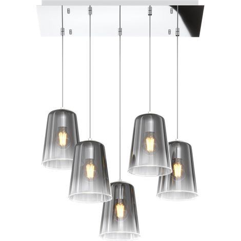 Sospensione Contemporanea Rett. Shaded Metallo E Vetro Cromo 5 Luci E27 (1/3)