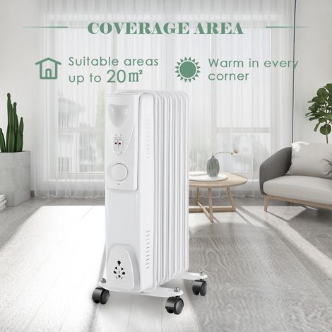 1500W 7 Fin Oil Filled Radiator Portable Electric Heater with Thermostat White (1/5)