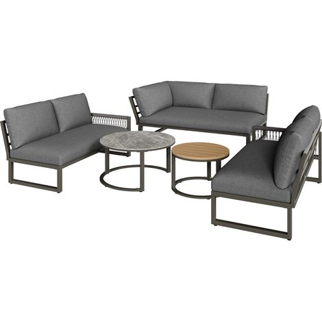 Set mobili da giardino angolare per 6-7 persone con tavolini e cuscini grigio (1/5)