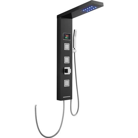 Panneau de douche LED sans raccord, panneau de douche 4 fonctions avec douche à effet pluie, 3 jets de massage, douchette à main et bec de baignoire, colonne de douche en acier inoxydable 304 (1/5)