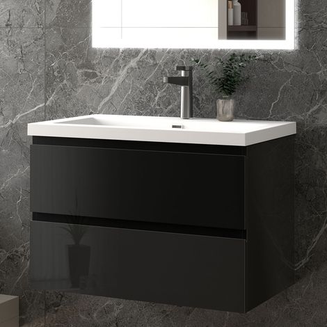 Waschtisch mit Unterschrank Badmöbel Set Weiß Waschbecken UV-geölt 50cm Schwarz Unterschrank (1/5)