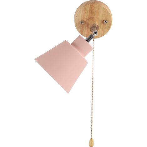 Applique murale Macaron, abat-jour rose, base en bois, gain de place, idéale pour le salon, la chambre ou le bureau (100-240 V). (1/5)