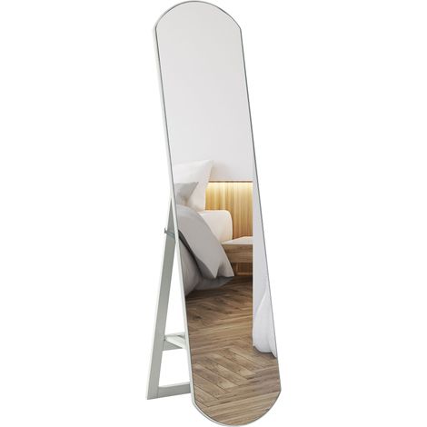 Miroir complet arqué 35 x 150 cm avec étagère, montage mural ou sur pied pour salle de bain, chambre à coucher, blanc
