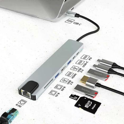 USB-C-Hub mit Typ-C-Splitter auf HDMI-4K-Dockingstation-Laptop-Adapter mit PD, SD, TF, RJ45 und Thunderbolt 3 für MacBook Air, M1 und iPad Pro (1/4)