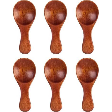 Lot de 6 mini cuillères à thé en bois - Cuillères de cuisine - Multifonctionnelles pour le café, le sucre, les glaçons et le bain (1/5)
