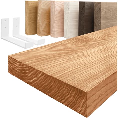 LAMO Manufaktur étagère murale en bois massif, bord régulier, étagère de rangement Industrial, bois foncé / équerre blanche 160cm, LWG-01-A-004-160JW