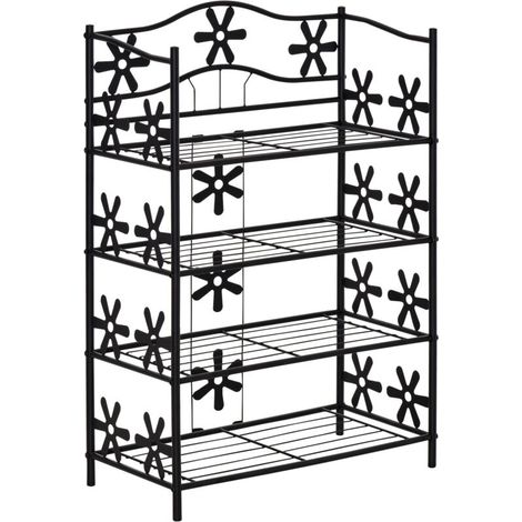 Étagère Métallique 4 Niveaux 59.5x30x92 cm - Rangement Gain de Place pour Chaussures ou Plantes - Noir (1/4)