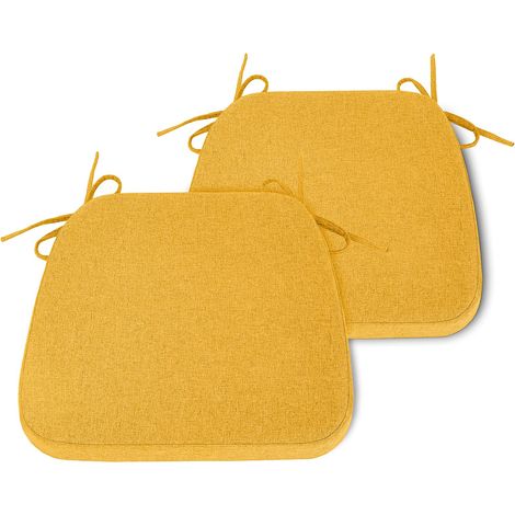 Esszimmerstuhlkissen mit Bändern und abnehmbarem Bezug, 5 cm dick, rutschfest, 2er-Set, 42 x 41 cm, gelb (1/5)