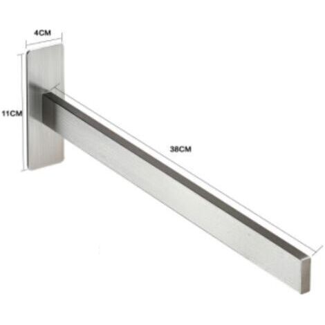 Porte-serviettes mural sans perçage, en acier inoxydable 304, pour la cuisine ou la salle de bain, autocollant, barre simple, argenté, 39 cm (1/5)