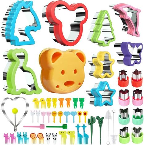 Set di 54 tagliabiscotti, tagliapane per bambini, set di tagliapane, taglia sandwich per frutta e verdura, acciaio inossidabile, comodo manico rimovibile - Crezuo