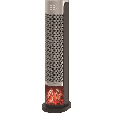 Radiateur vertical PTC céramique 2000W avec effet flammes 3D simulées Chauffage intelligent à écran tactile + télécommande, thermostat constant, minuterie ≥8h, ultra-silencieux 36-45dB (1/4)