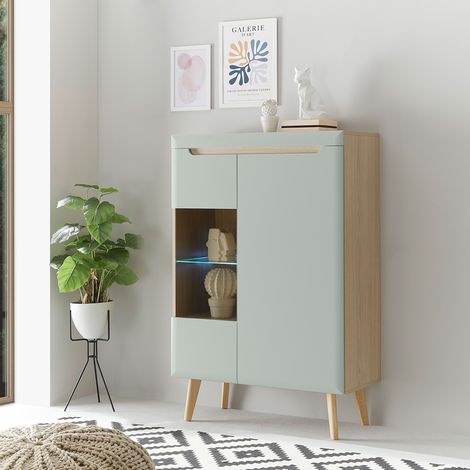 Wohnzimmer Vitrine in Grün Matt mit Eiche STOCKTON-61 (1/5)