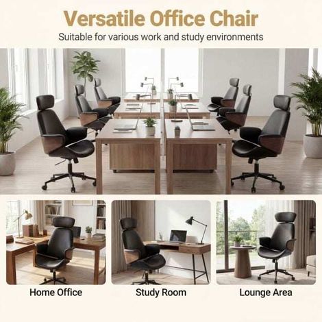 Ergonomic Office Chair with Headrest, Adjustable Height for Home Office and Study-Black (1/5)