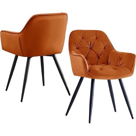 Ainpecca Dining Chairs 2pcs Velvet Kitchen Chairs Padded Seat with Backrest and Armrest Office chair(2pcs ORANGE) (1/5)