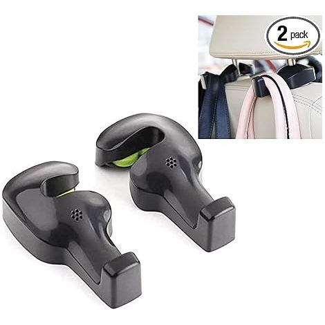 BEBUSINGOTO Gancho universal para reposacabezas de asiento trasero de coche, para bolsos, carteras, comestibles y ropa (negro, paquete de 2) (1/4)
