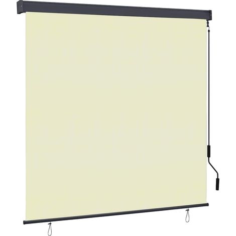Rollo mit Vorhängen Creme 180 x 250 cm Stoff und Aluminium