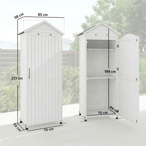 Abri de jardin en bois avec toit en métal et étagères réglables, 85 x 58 x 213 cm, blanc (1/5)