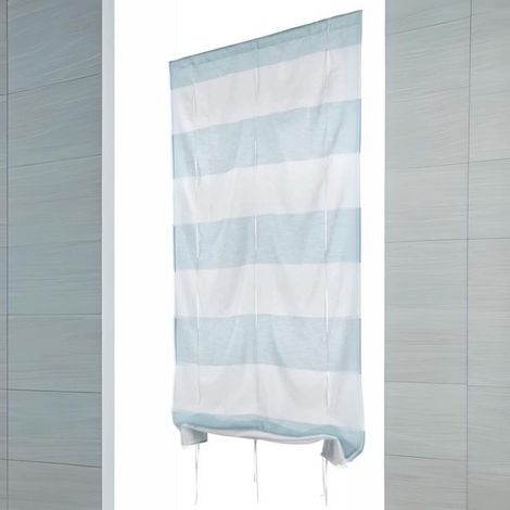 Petit voilage droit à rayures horizontales Bleu ciel 70x190 cm (1/3)