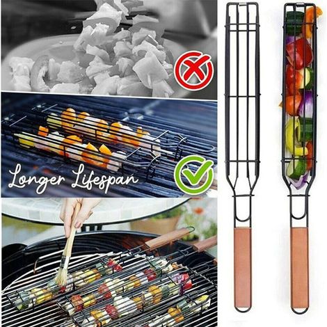 Tragbarer Grillkorb, antihaftbeschichteter Grillkorb aus Edelstahl, Grillbesteck
