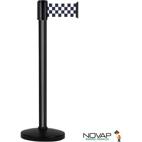 Poteau COLOR alu Noir à sangle damier Noir/Blanc 3m x 100mm sur socle portable - 2053433