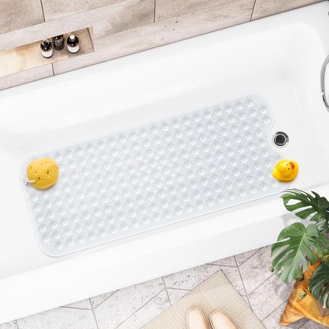 Alfombrilla de baño cuadrada antideslizante, 100 x 40 cm. Alfombrilla de baño grande antideslizante con ventosas y orificios de drenaje extragrandes para baño y ducha. (1/4)