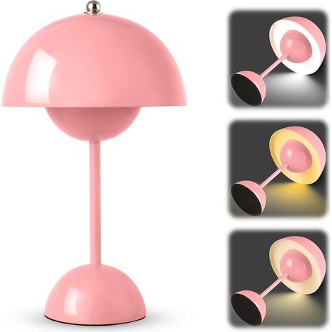 Lampe de table LED rose Flowerpot sans fil - 3000K-6000K - Moderne rechargeable tactile - Intensité variable 3 modes - Champignon pour chambre salon (1/5)