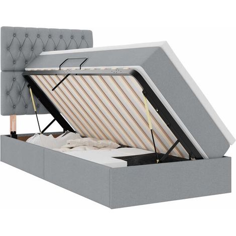 Lit et matelas avec rangement, gris clair, 90 x 190 cm, polyester. (1/5)