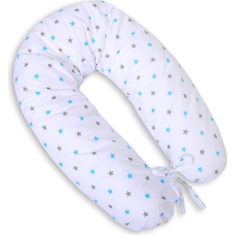Funda de almohada de algodón para la almohada de embarazo larga - Estrellas grises y turquesas (1/4)