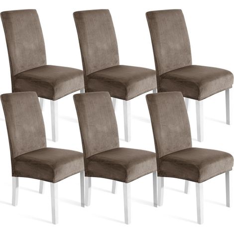 Stuhlhussen Samt 6er Set, Stretch, Khaki, Waschbar, Kratzfest (1/5)