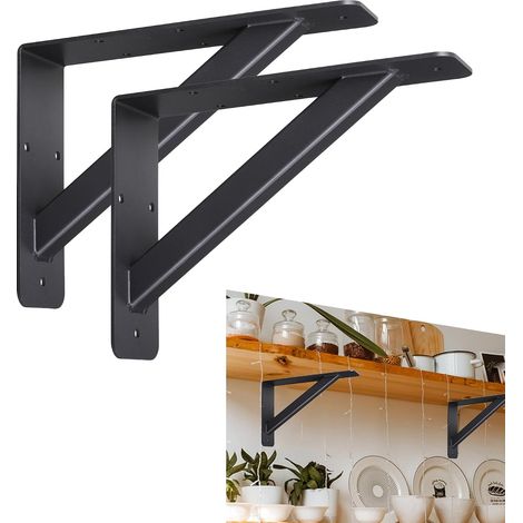 Lot de 2 supports d'étagère robustes de 15,2 x 20,3 x 5,1 cm, support de comptoir et supports muraux pour cheminée, économise de l'espace - Noir (1/5)