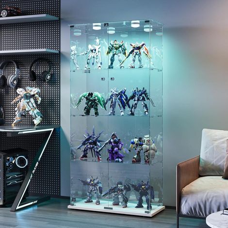 Vitrine haute en verre avec 4 étagères, 2 portes et éclairage LED (1/5)