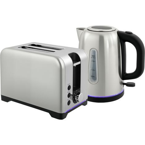 Simple Polished Toaster and Kettle Set - Silver Tone