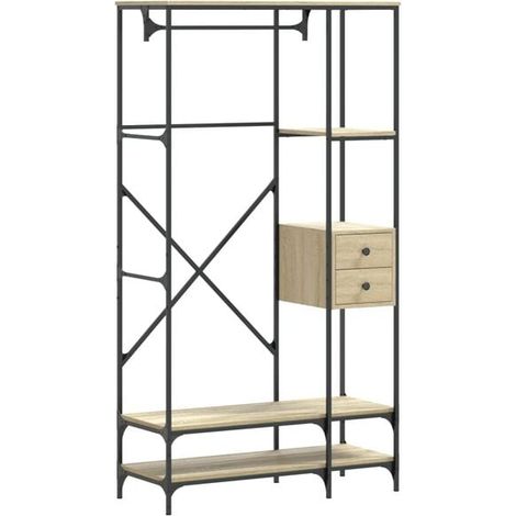 Portant à vêtements avec étagères, en bois d'ingénierie chêne Sonoma