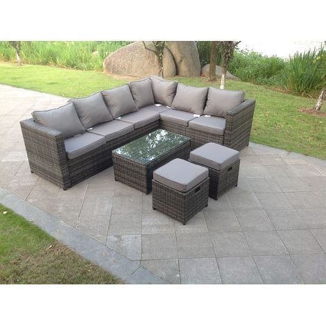 Fimous 8 Seater Rattan Corner Sofa Set Coffee Table Stool Garden Furniture Outdoor (1/2)