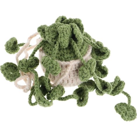 Accessoire de voiture ERINGOGO, plante artificielle dans un panier vert en crochet (1/5)